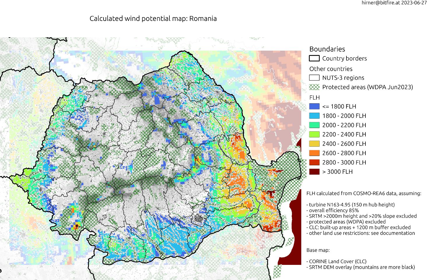 harta vântului românia potențialul eolian onshore românia