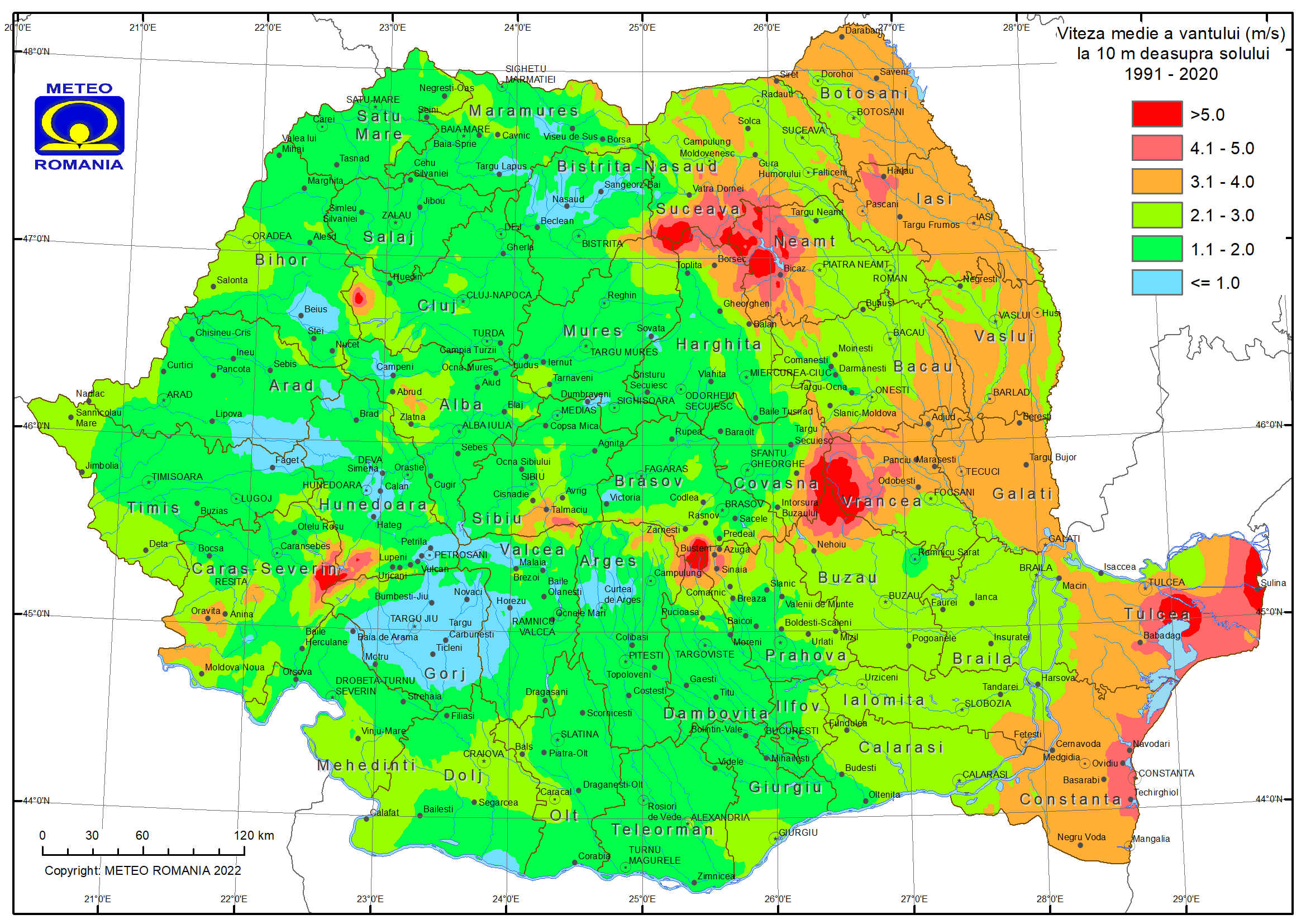 harta vântului românia potențialul eolian onshore românia